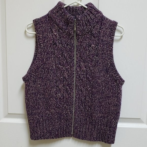 Westbound Petites PS Purple Chunky Cable Knit Sleeveless Zip Up Sweater Vest - Picture 1 of 12